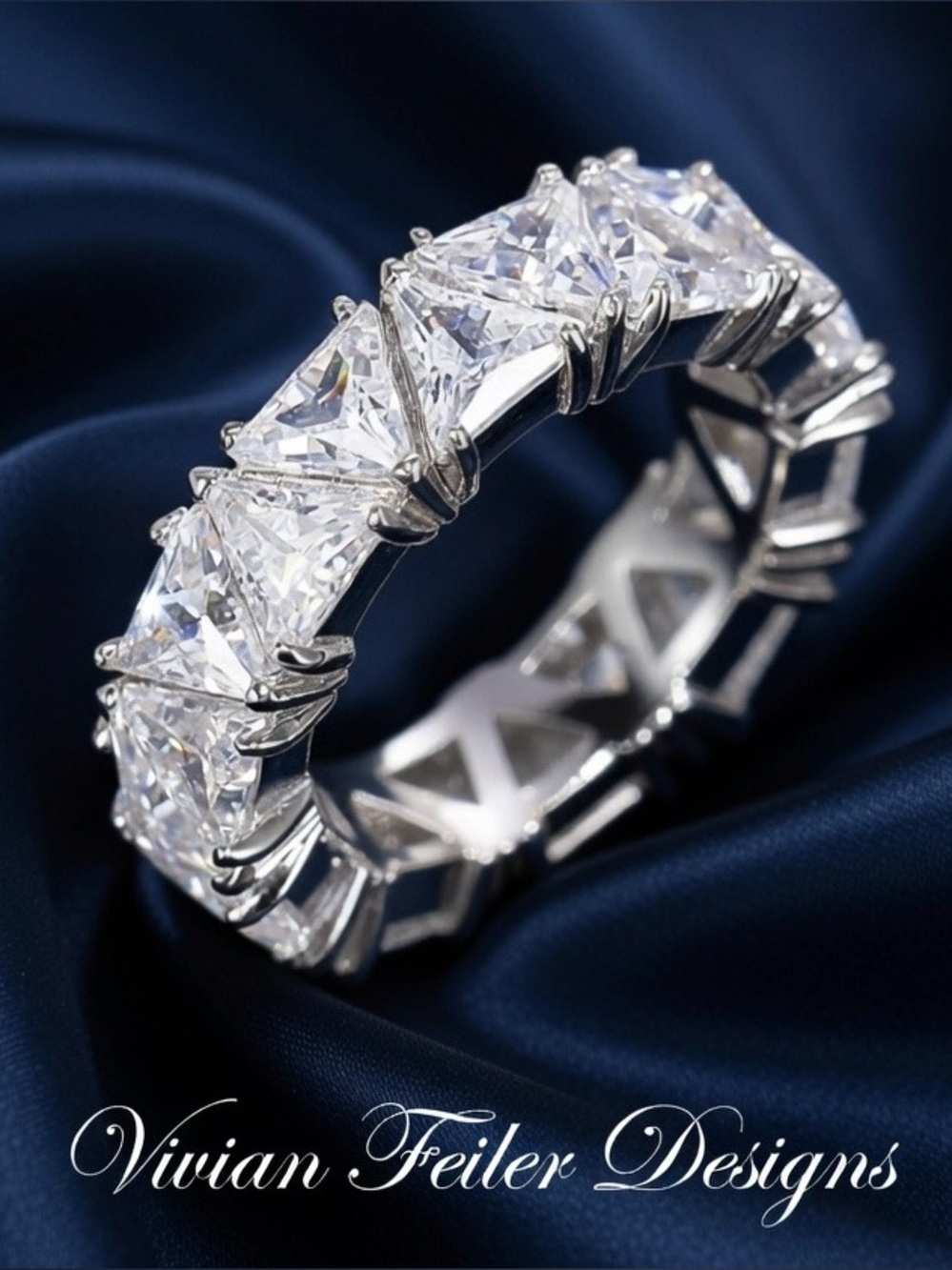 Silver Eternity Ring Clear CZ Princess Cut Bridal Anniversary Wedding
